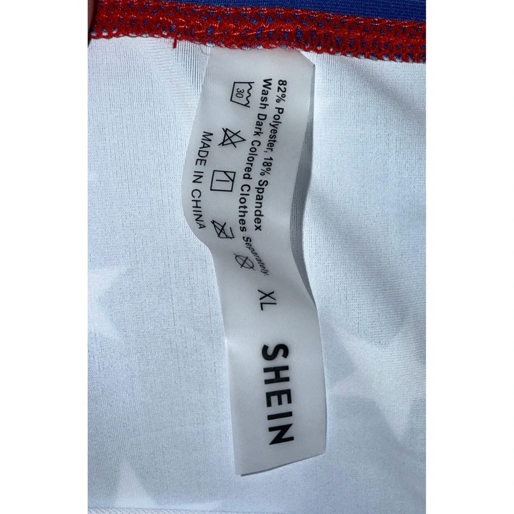 SHEIN Bikini Set Women XL Red White Blue Stars Tie Dye Patriotic Swimsuit NEW